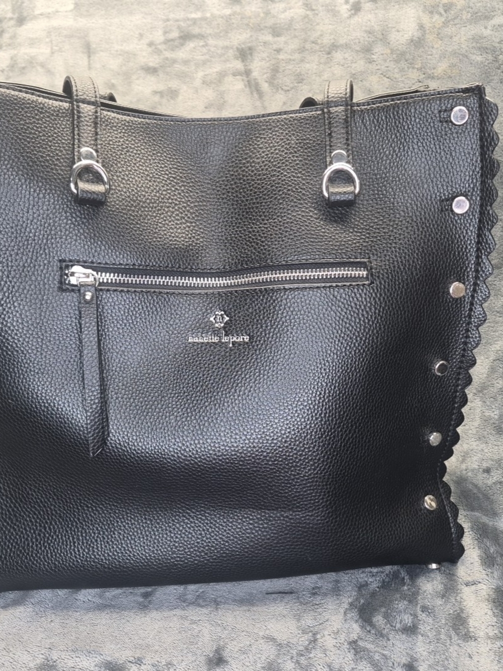 Nanet Lepore Pebbled Shoulder Bag Black Color Silver Hardware Zippere